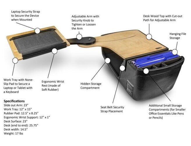 1 Pack Birch Elite with Printer Stand AutoExec ReachDesk Elite-02 BS Back Seat Car Desk 